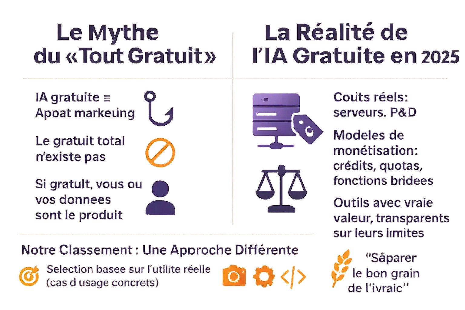 Illustration du mythe de l'IA gratuite comparé à la réalité des modèles freemium en 2025