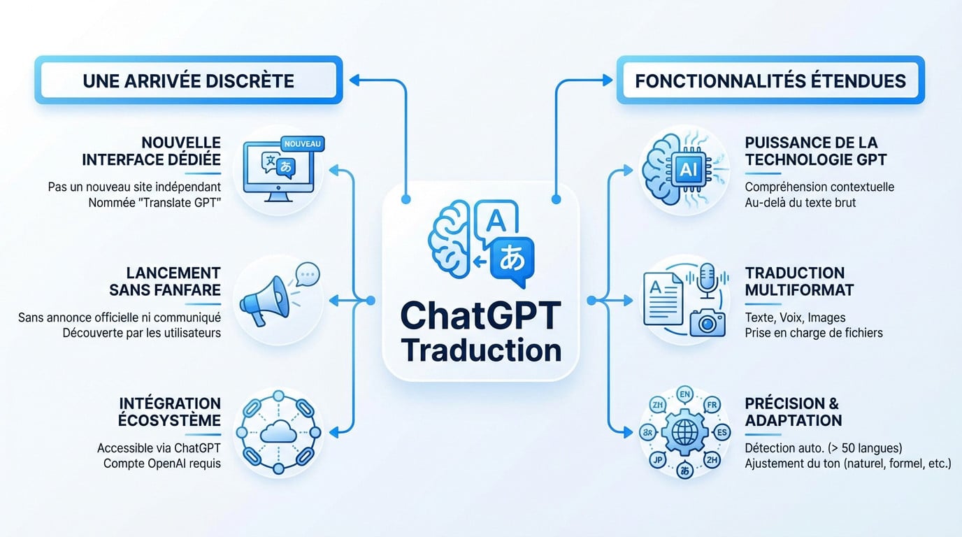 Interface de traduction Translate GPT montrant les options de texte, voix et image