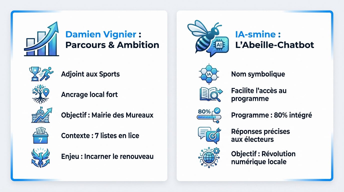 Damien Vignier présente IA-smine, l'abeille-chatbot pour sa campagne aux Mureaux
