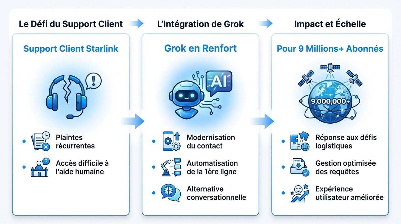 Interface du chatbot Grok intégré sur le site Starlink pour aider les abonnés