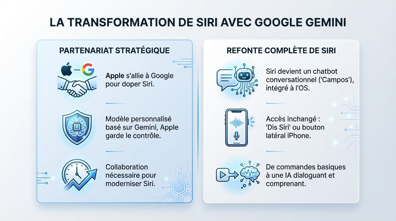 Illustration de la transformation de Siri grâce à l'intégration de Google Gemini