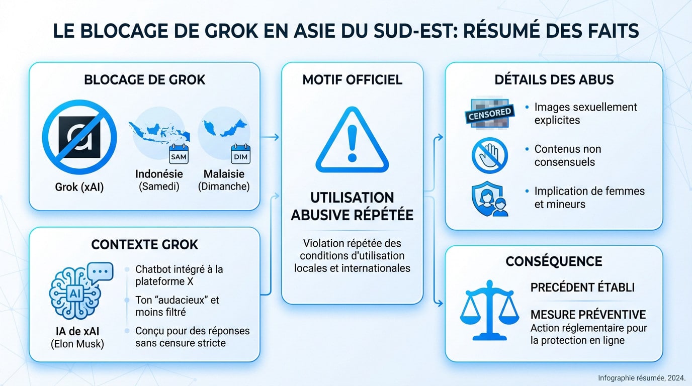 Illustration du blocage du chatbot Grok par la Malaisie et l'Indonésie pour des raisons de sécurité