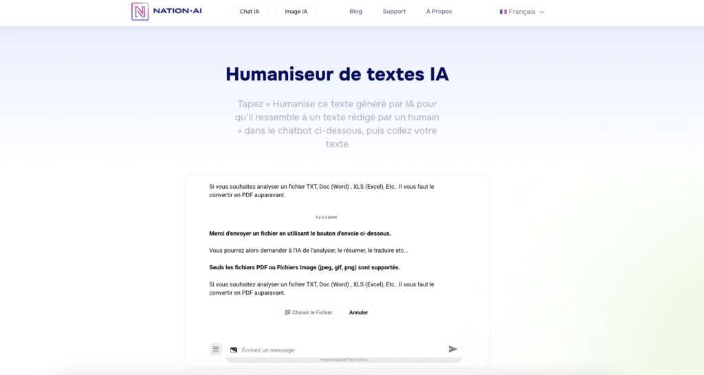 Nation AI Humaniser texte IA