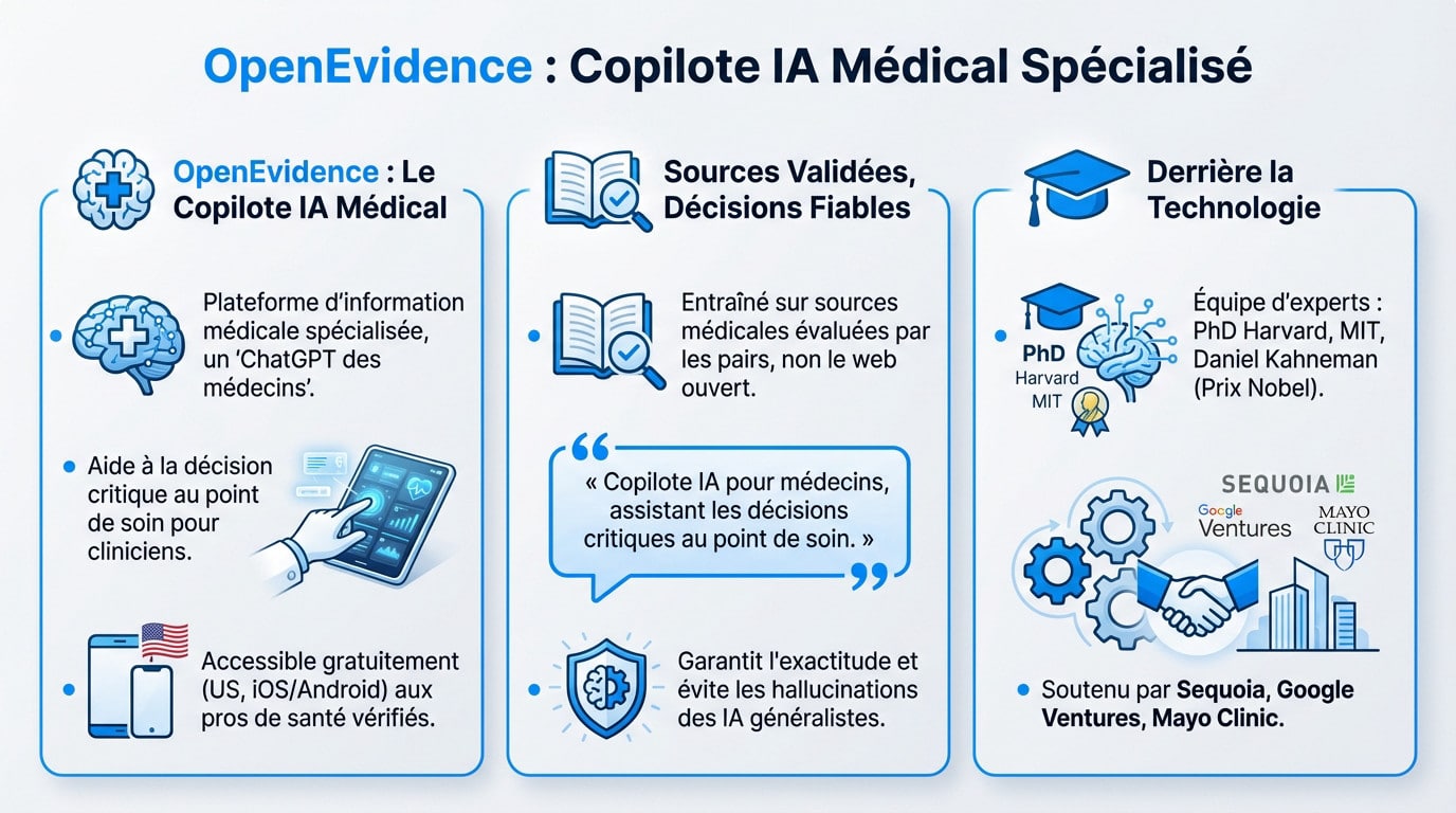 Interface OpenEvidence montrant un copilote IA médical analysant des données cliniques pour un médecin