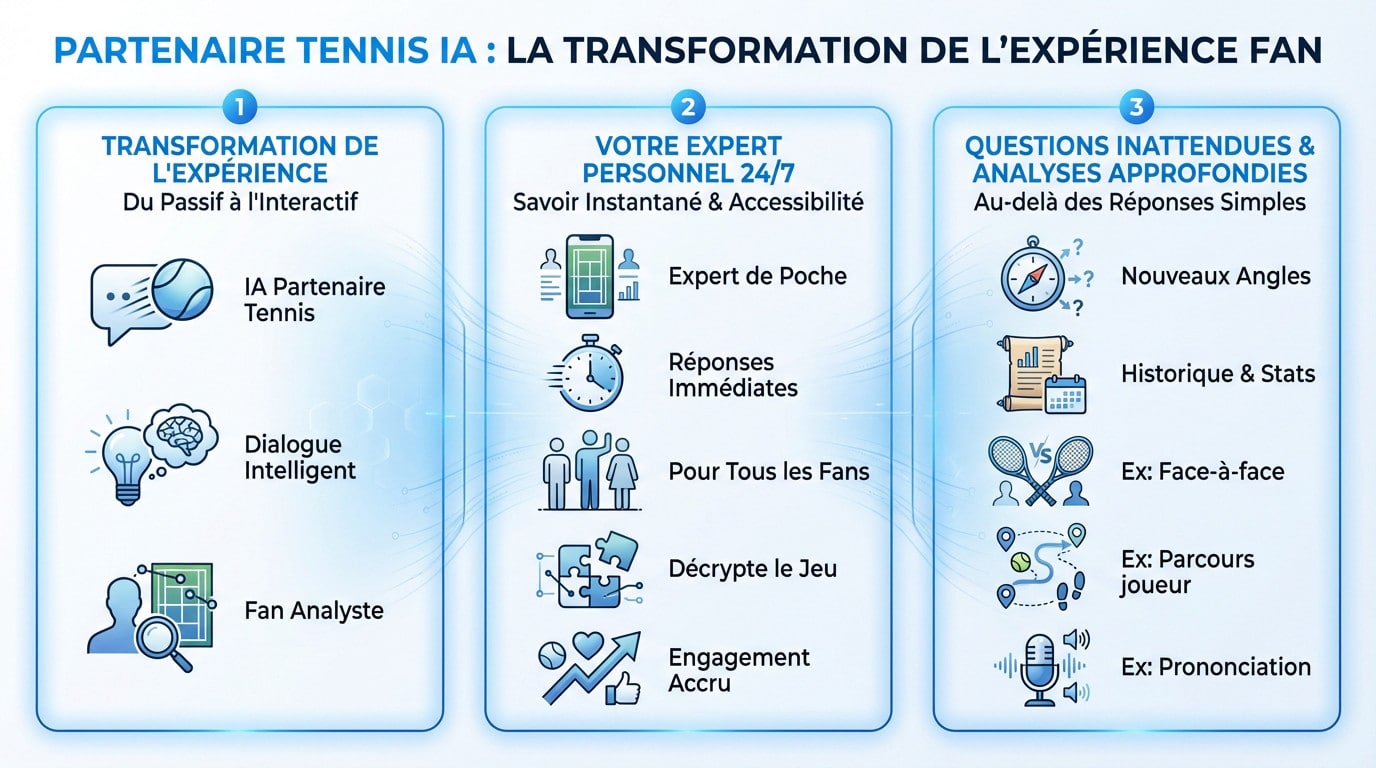 Fan de tennis interagissant avec un chatbot IA sur smartphone pendant un match