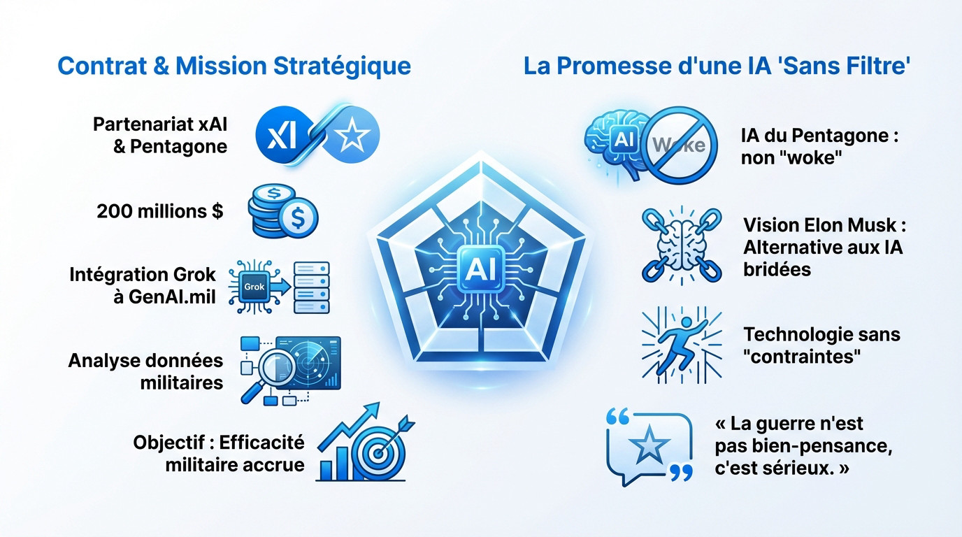 Partenariat stratégique entre xAI et le Pentagone pour une IA militaire sans filtre