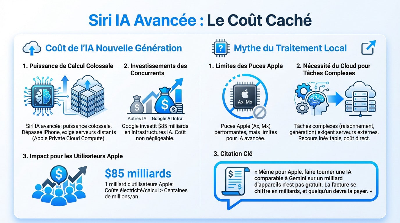 Illustration des coûts d'infrastructure et de la potentielle monétisation Siri pour Apple