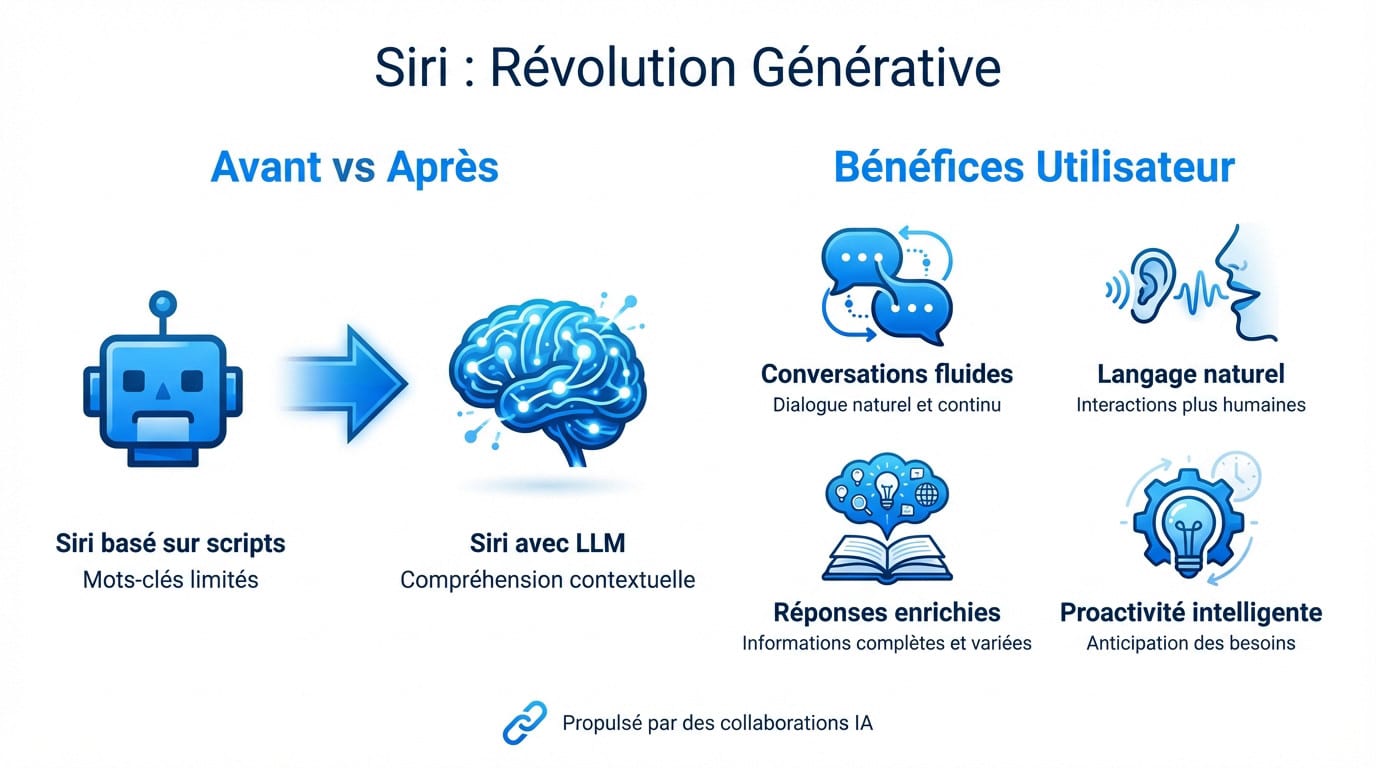 Illustration de la refonte de Siri intégrant l'intelligence artificielle générative sur iPhone