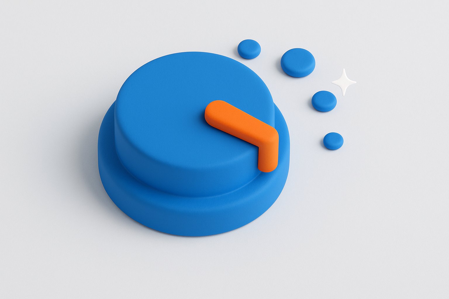 Molette 3D bleue avec aiguille orange, illustration des modes de reponse de Grok