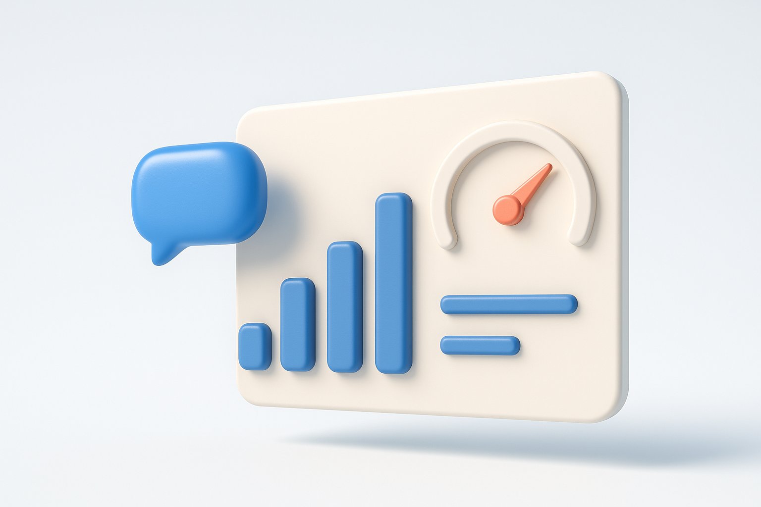 Tableau de bord de performance d'un chatbot CRM avec graphiques en barres et jauge