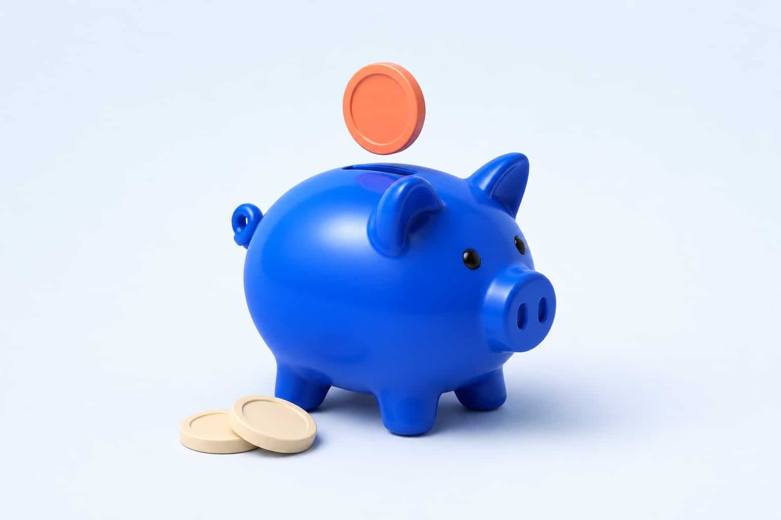 Tirelire bleue avec une pièce corail, illustration du budget à prévoir pour une formation chatbot débutant
