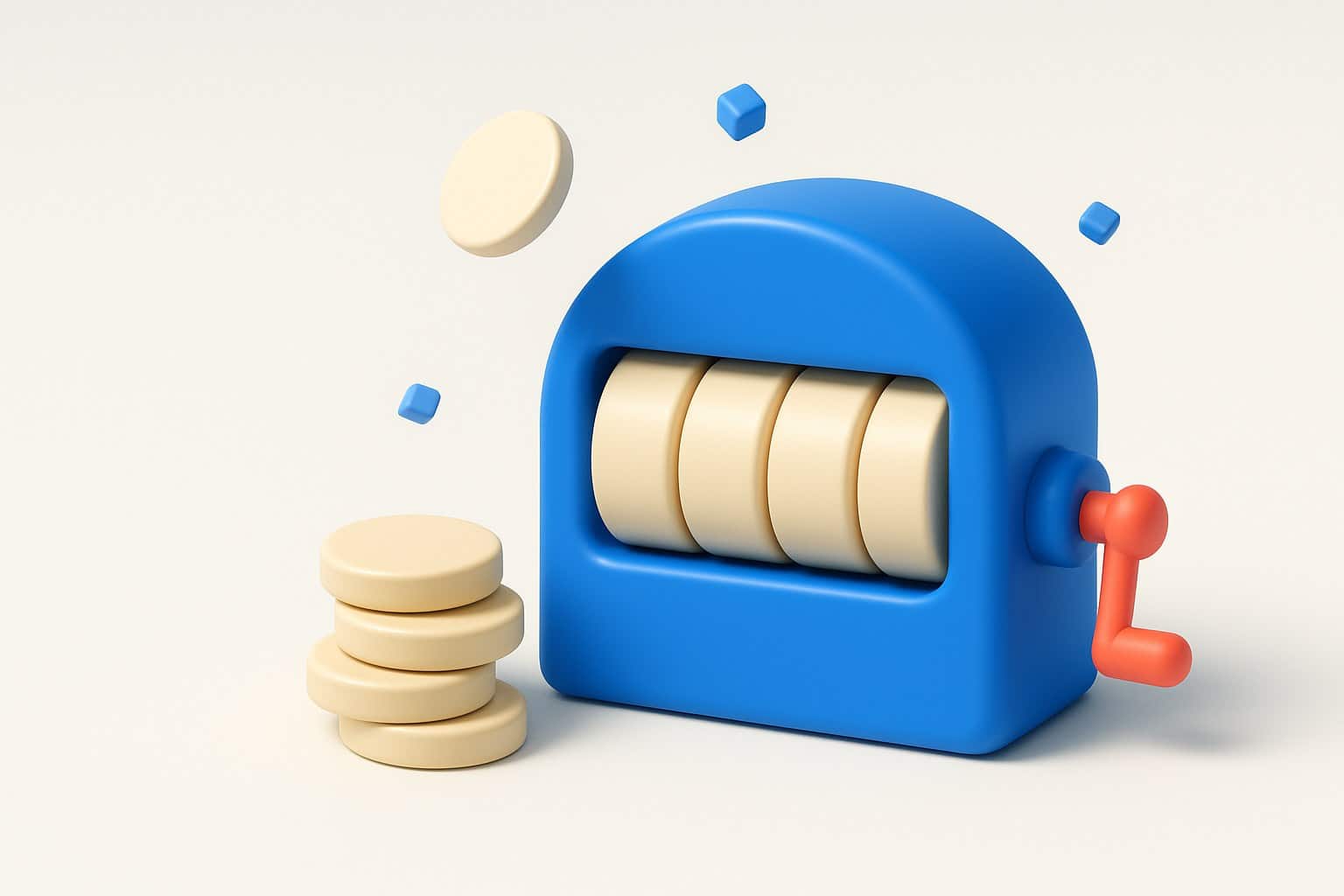 Illustration 3D d’un compteur mécanique et de jetons empilés, symbolisant la facturation à la résolution