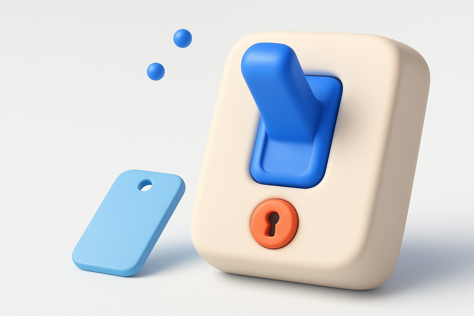 Illustration 3D d’un interrupteur à bascule doté d’une serrure, symbolisant le droit d’agir accordé à un agent