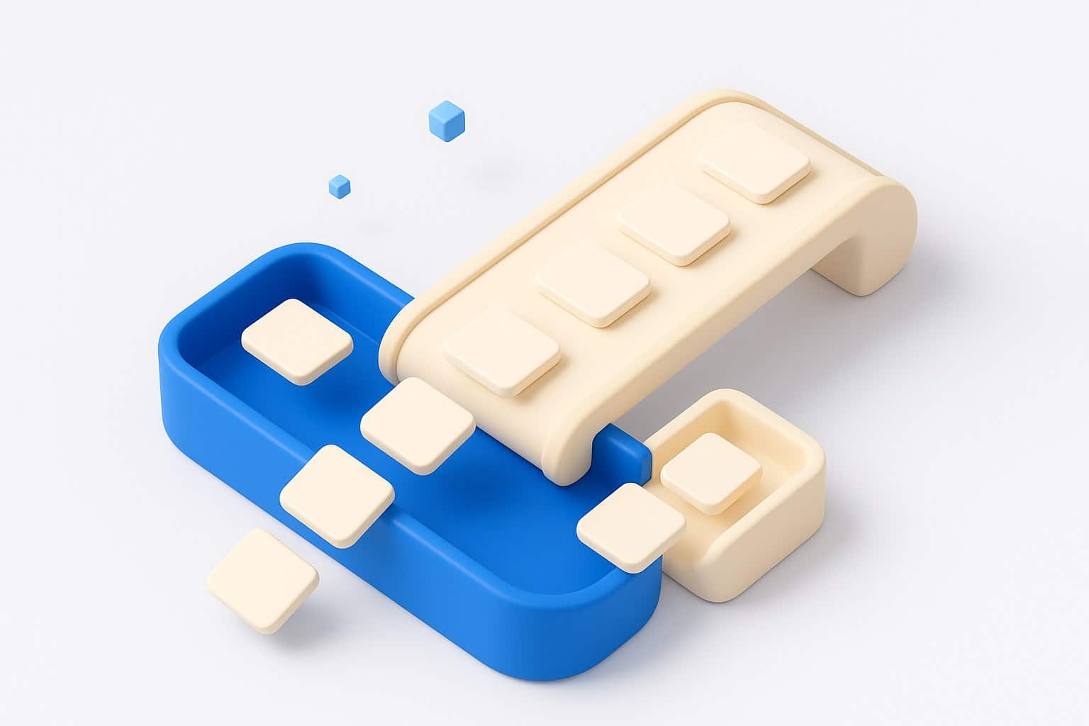 Illustration 3D d’un tapis roulant qui trie des tickets de support vers deux bacs, l’un automatique et l’autre humain