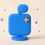 Illustration 3D d une icone d application chatbot bleue avec une bulle de conversation