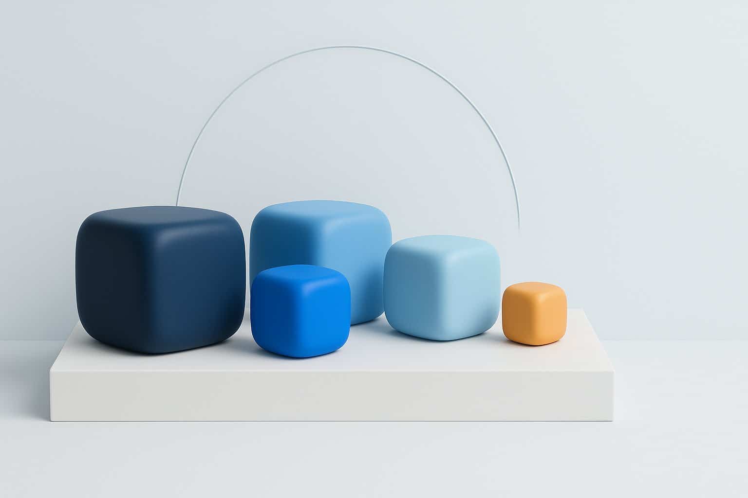 Les quatre modèles de la gamme Claude 2026 accessibles au grand public, cubes bleus sur étagère, illustration 3D