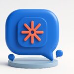 Claude chatbot, bulle de chat bleue avec le logo starburst corail de Claude intégré