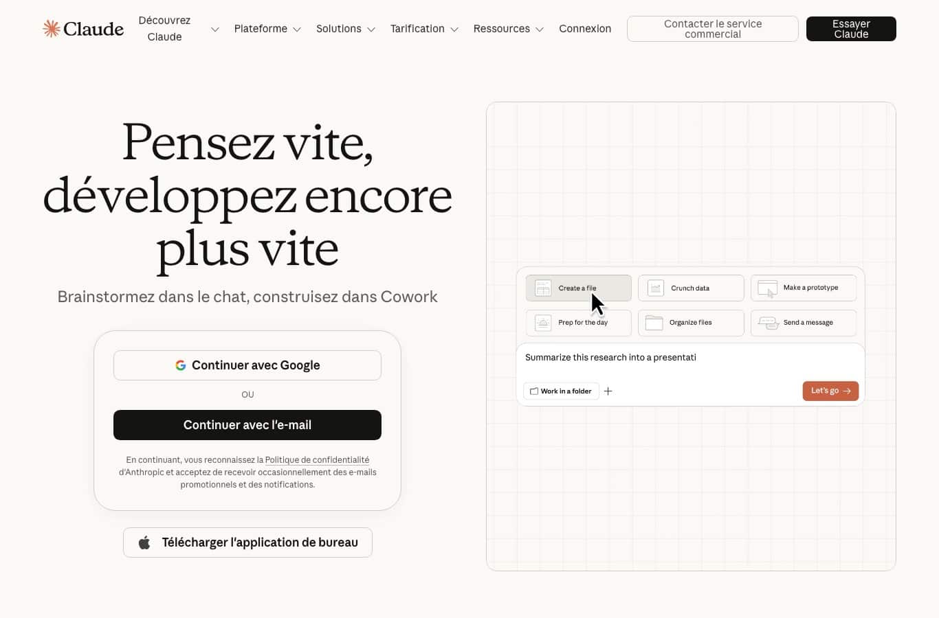 Page d'accueil de claude.com avec les offres Free, Pro et Max