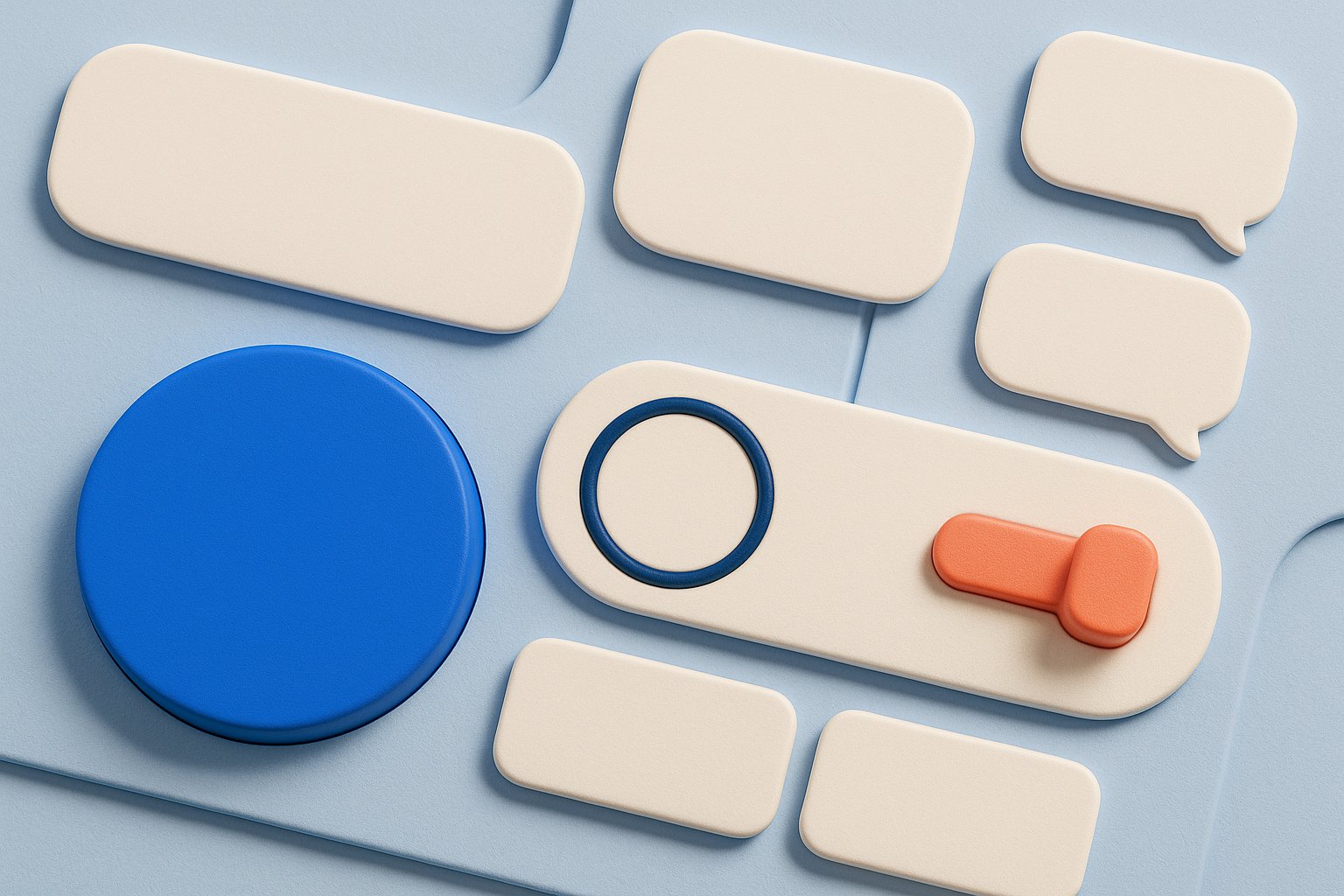 Illustration 3D de contrôles accessibles pour une interface de chatbot