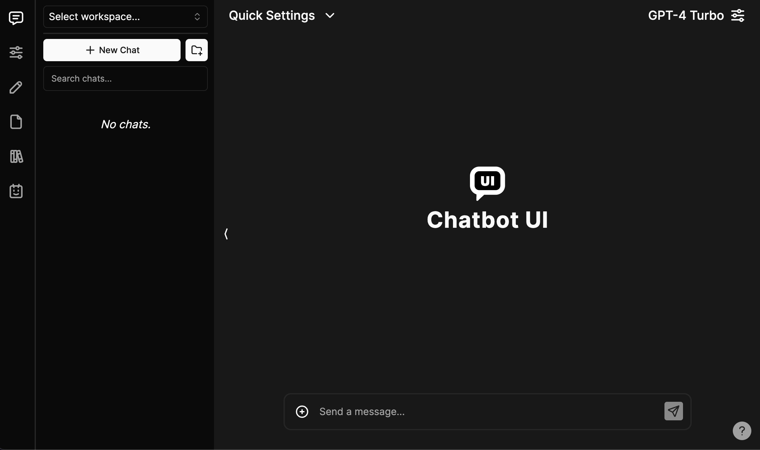 Interface réelle de Chatbot UI avec panneau de conversation et champ de saisie