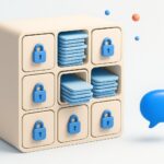 Casier de rangement 3D aux compartiments verrouilles, illustration du perimetre de donnees d un chatbot interne