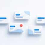 Illustration 3D de fiches de tickets support client flottantes pour le chatbot Zendesk