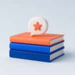 Pile de livres bleus avec une bulle de chat et une étoile, illustration de la formation chatbot avancé