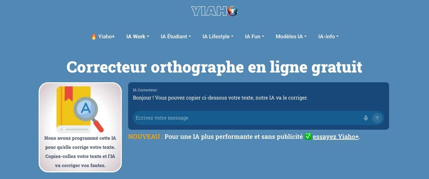 Le pré-prompt Correcteur orthographe de Yiaho : la conversation démarre déjà configurée, sans inscription