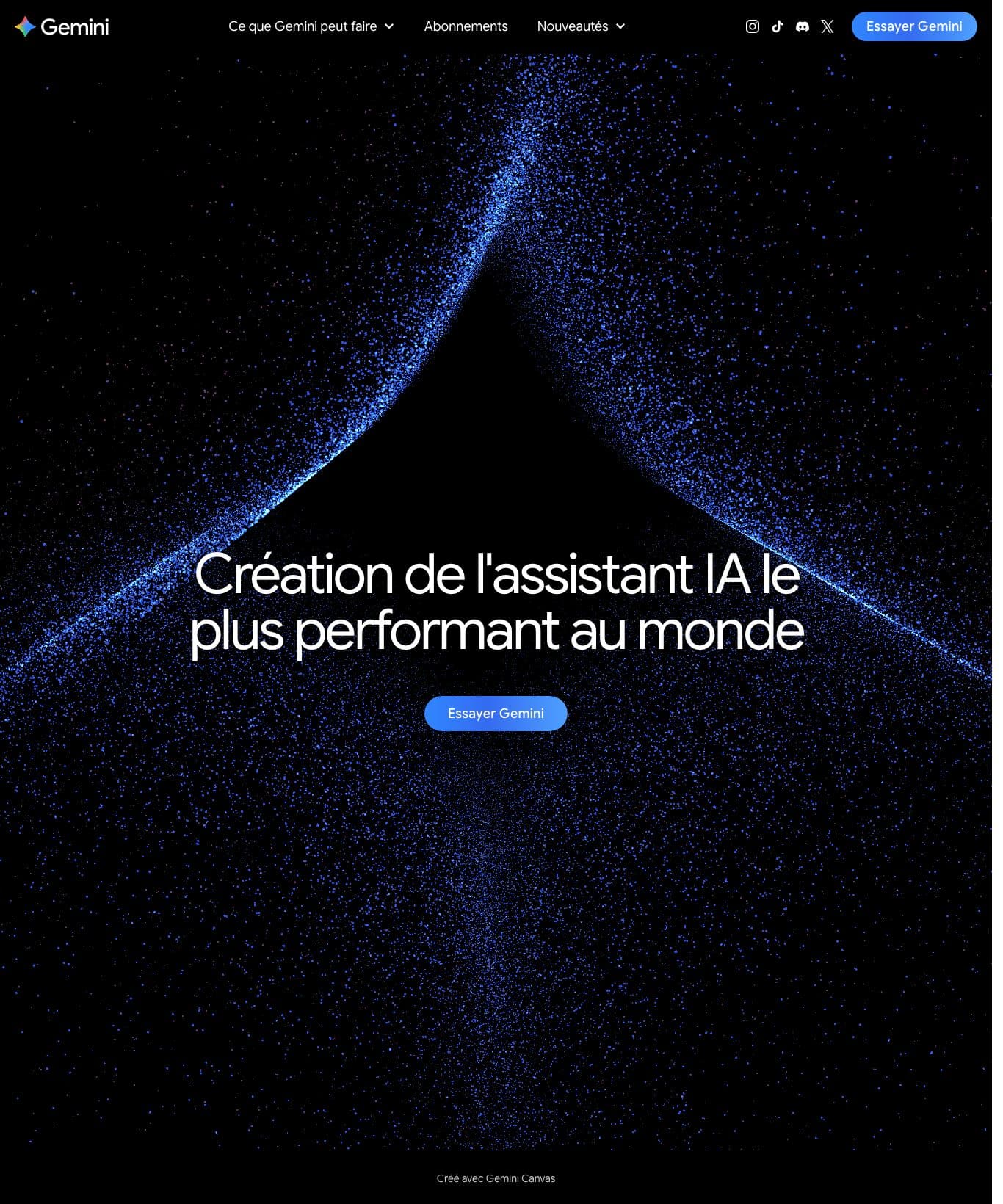 Page officielle de présentation de Gemini en français : assistant IA de Google, interface immersive et création vidéo avec Gemini Omni