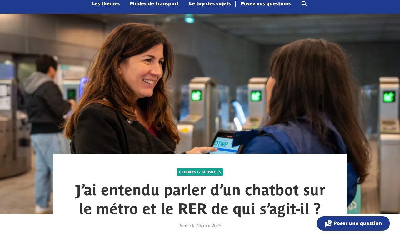 Page officielle du groupe RATP annonçant le chatbot métier SEM’Alain pour les agents du métro et du RER, publiée le 16 mai 2025